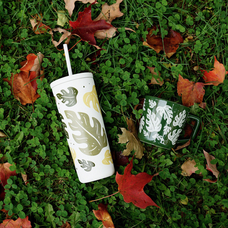 monstera tumbler White 20oz Monstera Straw Tumbler