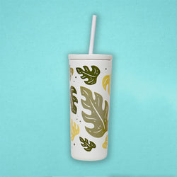 White 20oz Monstera Straw Tumbler