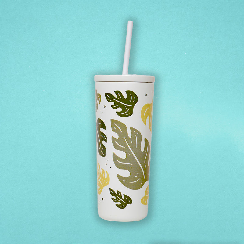 White 20oz Monstera Straw Tumbler