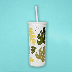 White 20oz Monstera Straw Tumbler